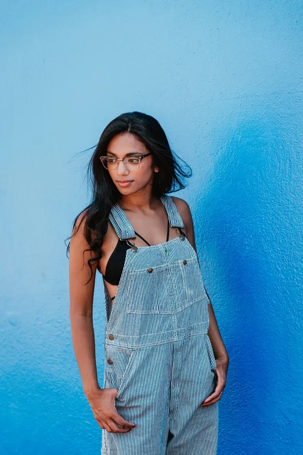 Mavi Çizgili Denim Salopet