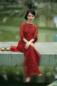 Bordo Dantel Uzun Elbise