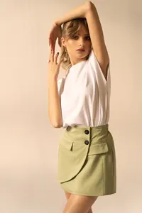 Fıstık Yeşili Kruvaze Mini Etek