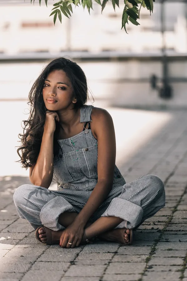 Mavi Çizgili Denim Salopet