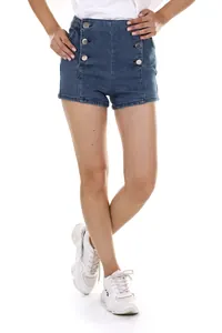 Lacivert Düğmeli Denim Şort