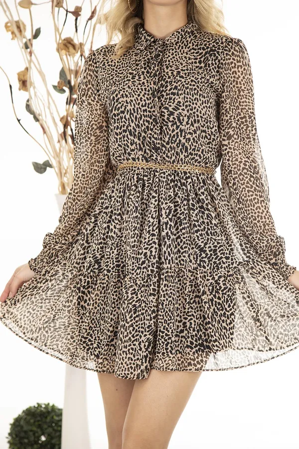 Leopar Desenli Mini Elbise