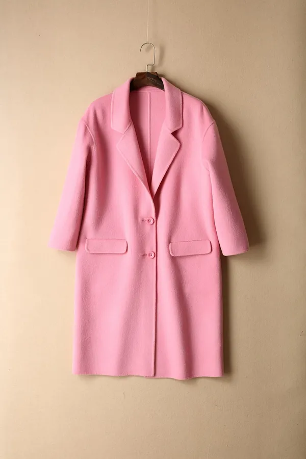 Pembe Oversize Kaşe Kaban