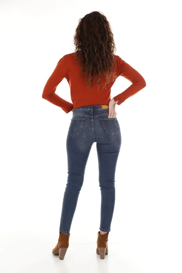 Yüksek Bel Koyu Mavi Jean